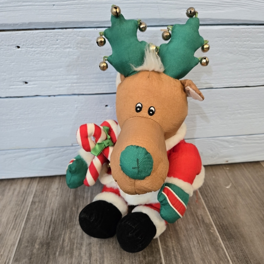 Reindeer 10" Plush Toy with Green Antlers With Jingle Bells Stuffed Animal